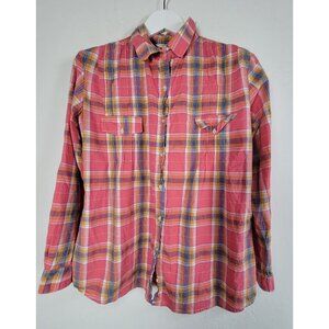 Sundance Women’s Pink Plaid Long Sleeve Button-Up Shirt Top Large Pockets Casual